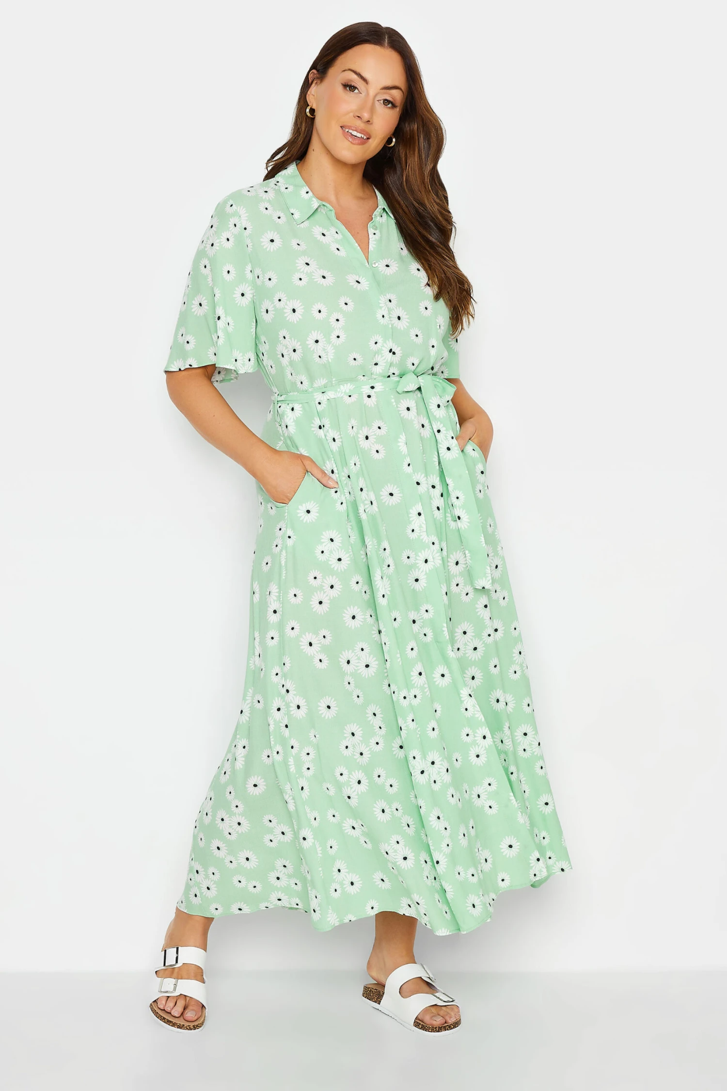 M&Co Mint Green Daisy Print Maxi Shirt Dress 1 M&Co Mint Green Daisy Print Maxi Shirt Dress