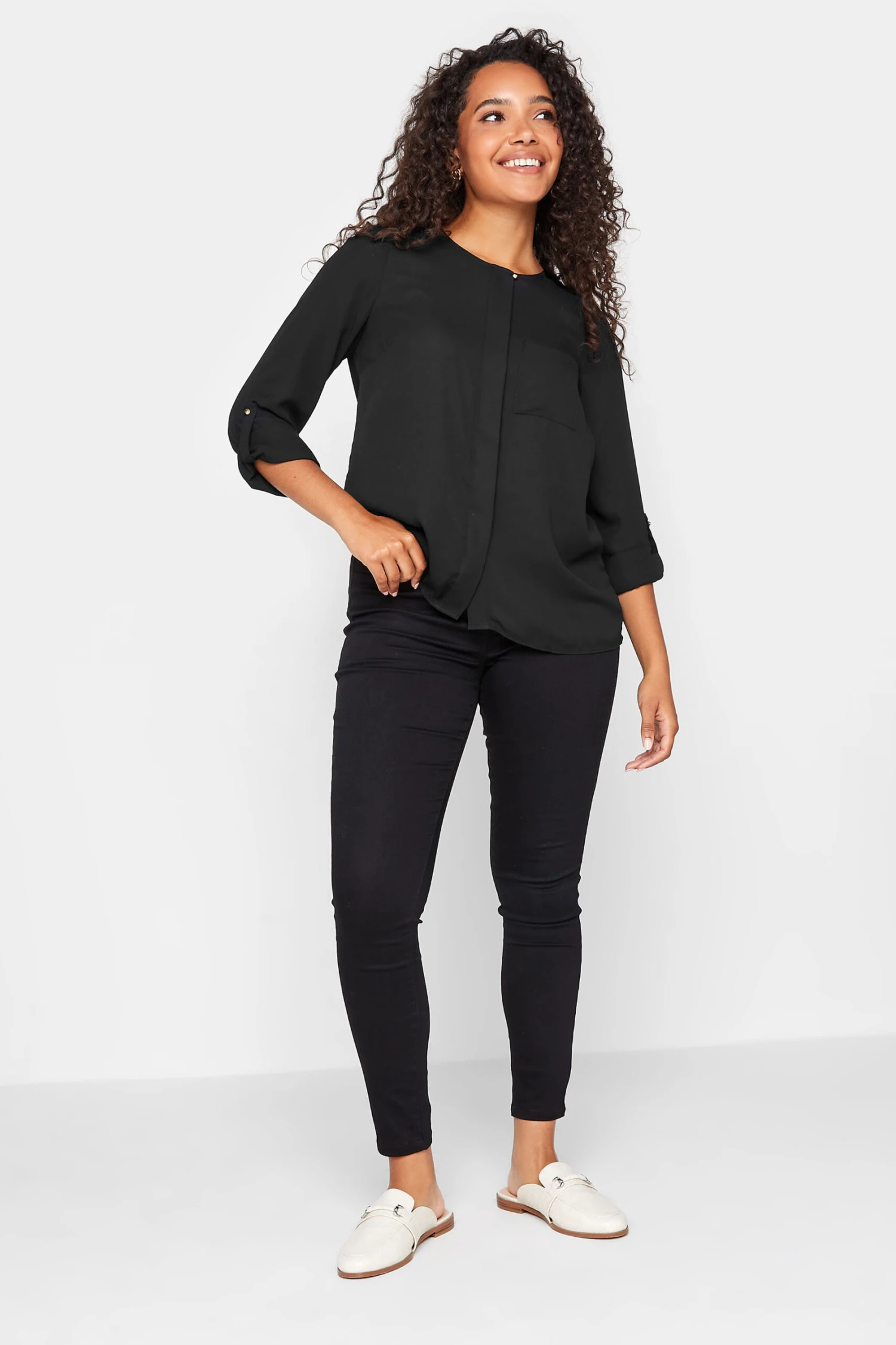 M&Co Black Satin Contrast Panel Shirt 2 M&Co Black Satin Contrast Panel Shirt - Image 2