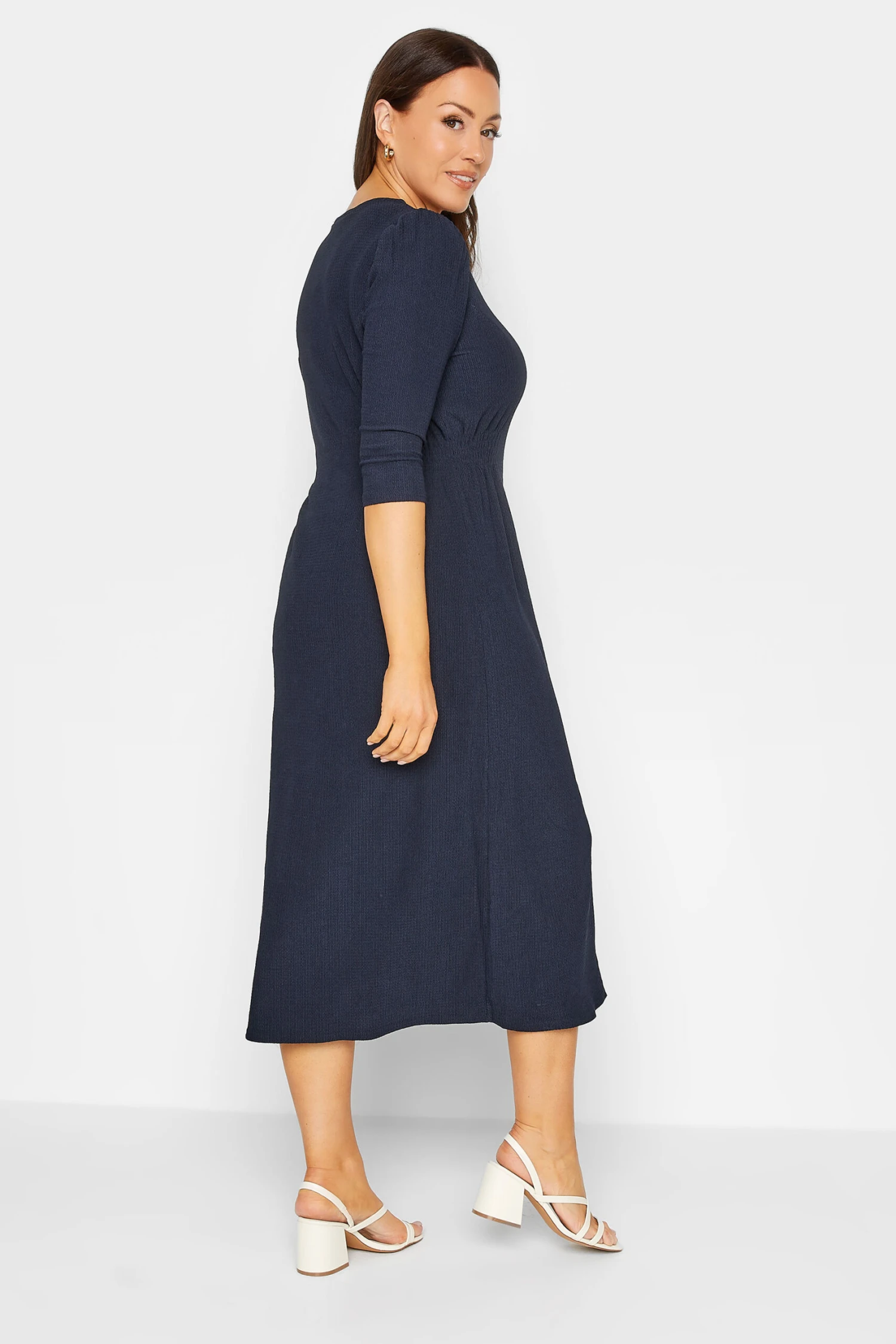 M&Co Navy Blue Textured Button Through Dress 3 M&Co Navy Blue Textured Button Through Dress - Image 3