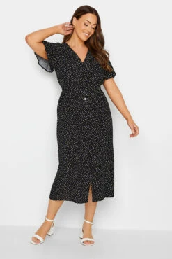 M&Co Black Spot Print Shirred Waist Dress