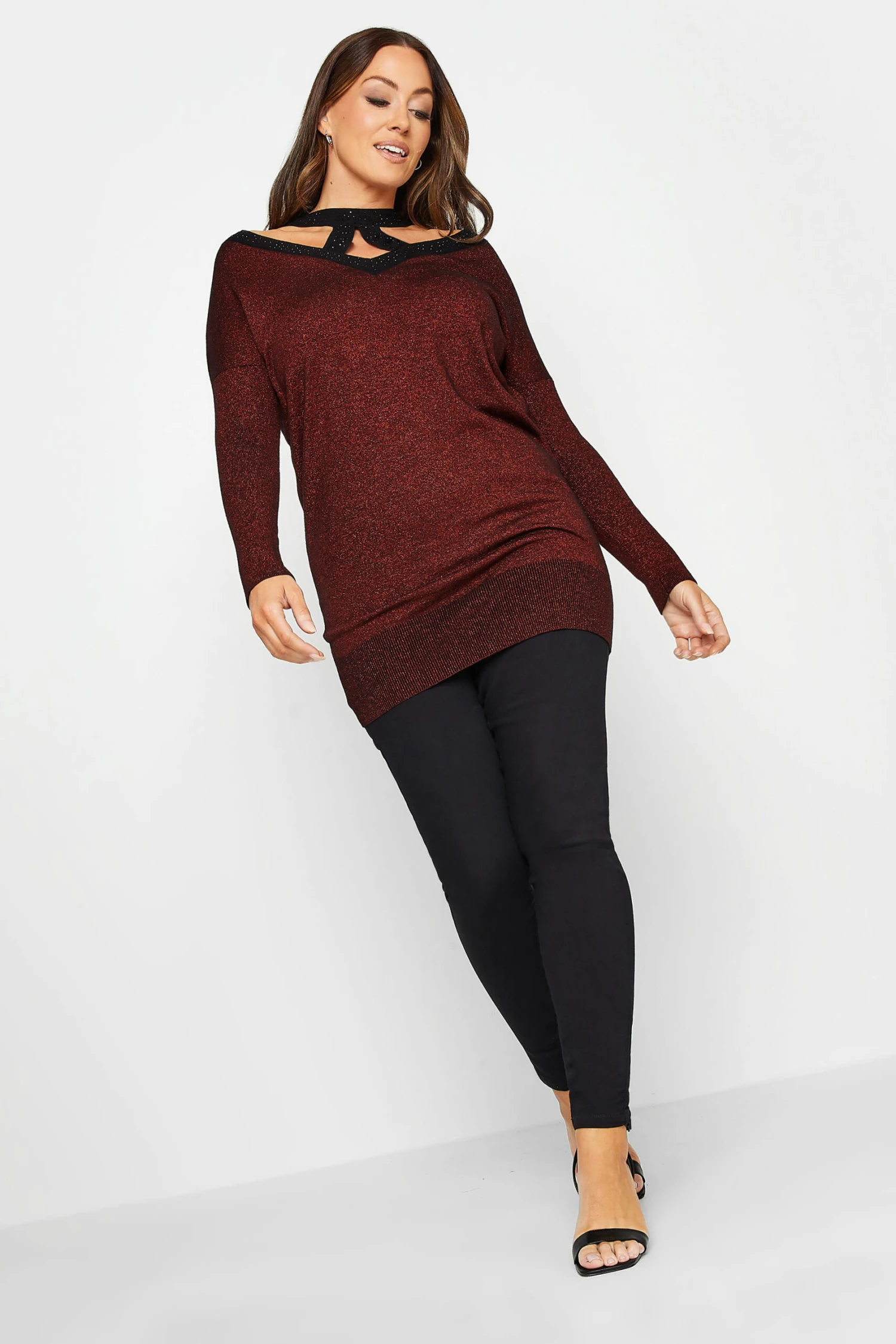 M&Co Red Glitter Cut Out Tunic Jumper 2 M&Co Red Glitter Cut Out Tunic Jumper - Image 2