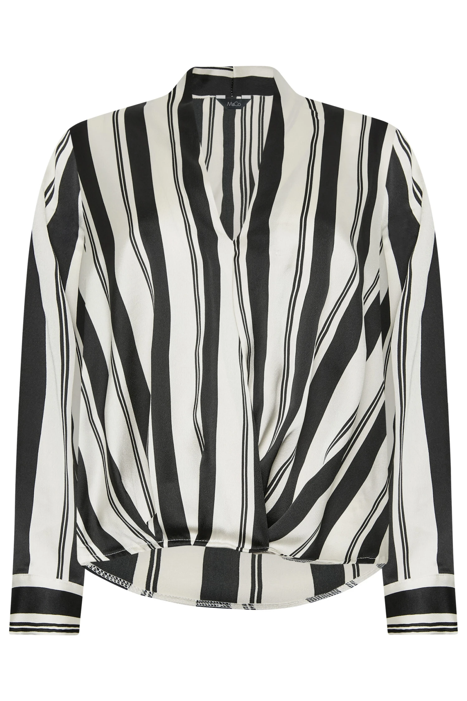 M&Co Black Stripe Print Wrap Front Blouse 6 M&Co Black Stripe Print Wrap Front Blouse - Image 6
