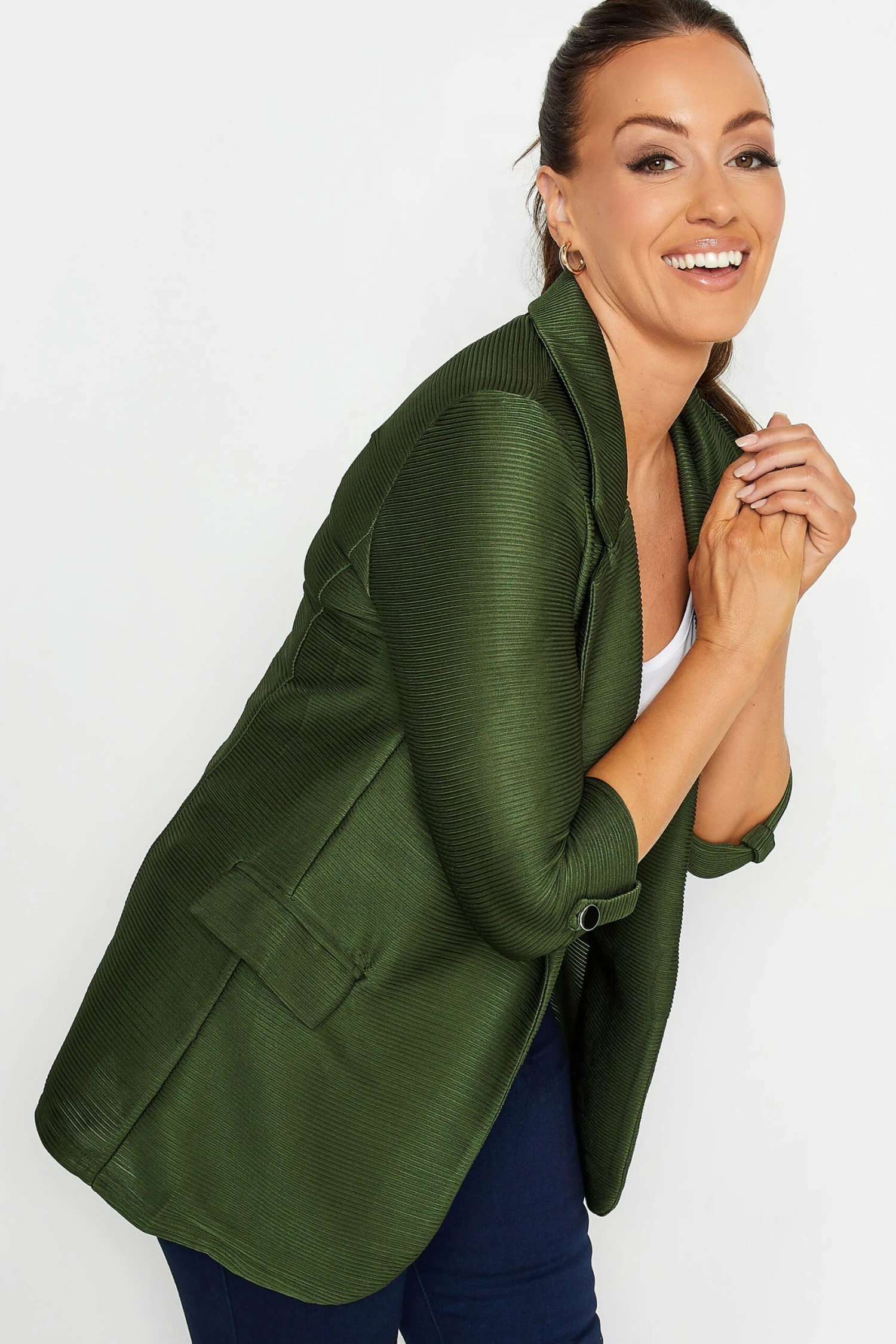 M&Co Khaki Green Textured Blazer 4 M&Co Khaki Green Textured Blazer - Image 4