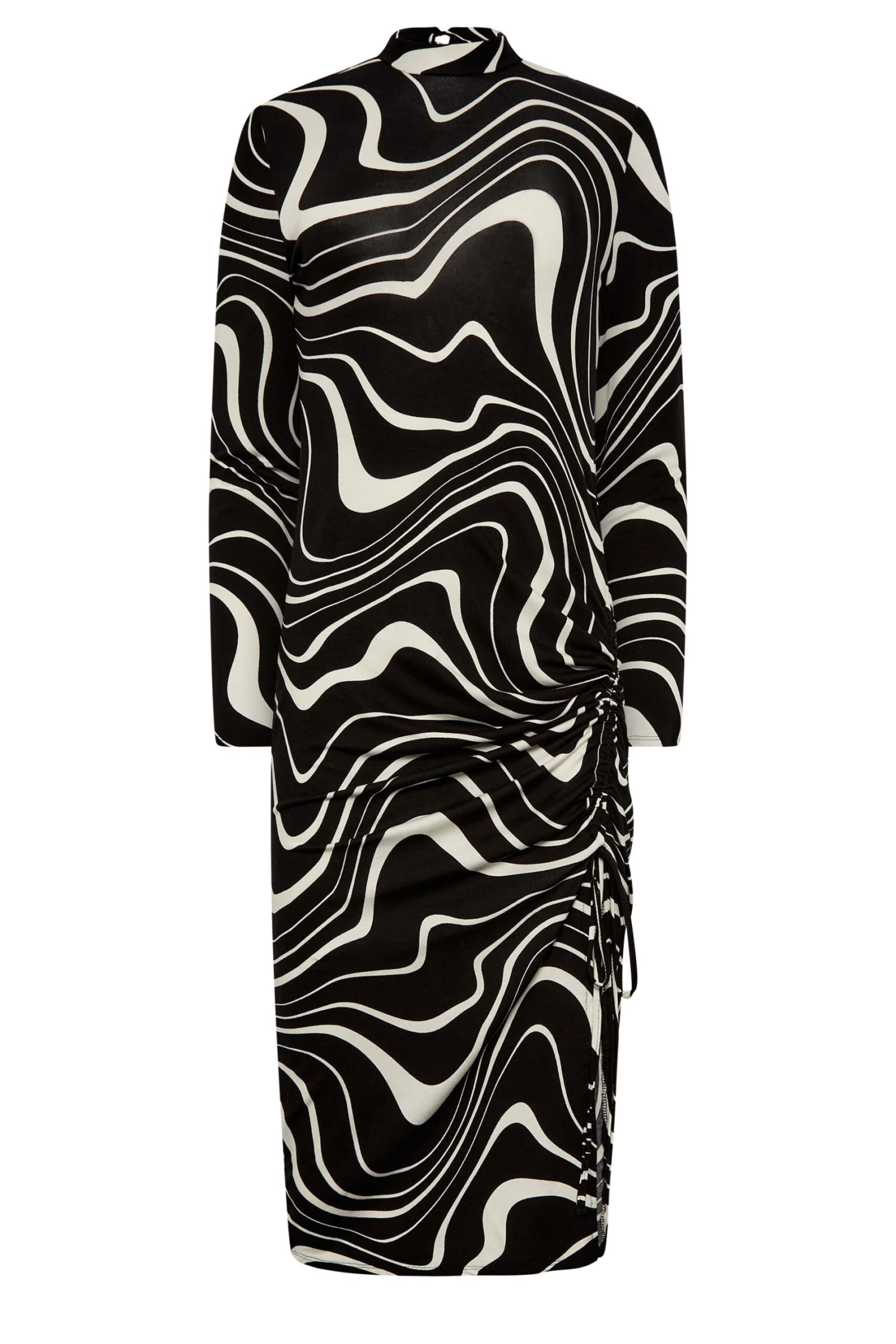 M&Co Black Swirl Ruched Side Midi Dress 6 M&Co Black Swirl Ruched Side Midi Dress - Image 6