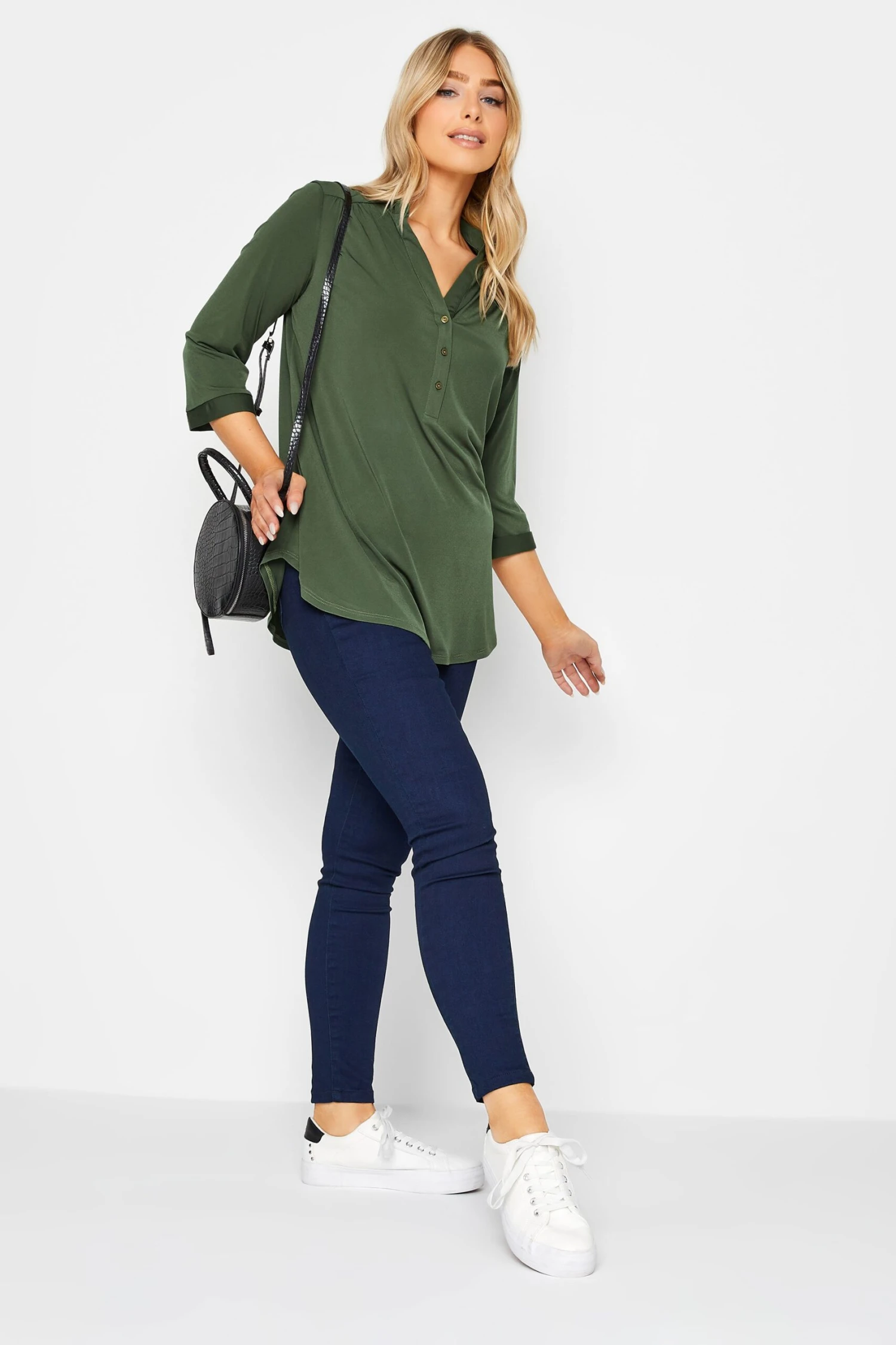 M&Co Khaki Green Half Placket Shirt 2 M&Co Khaki Green Half Placket Shirt - Image 2