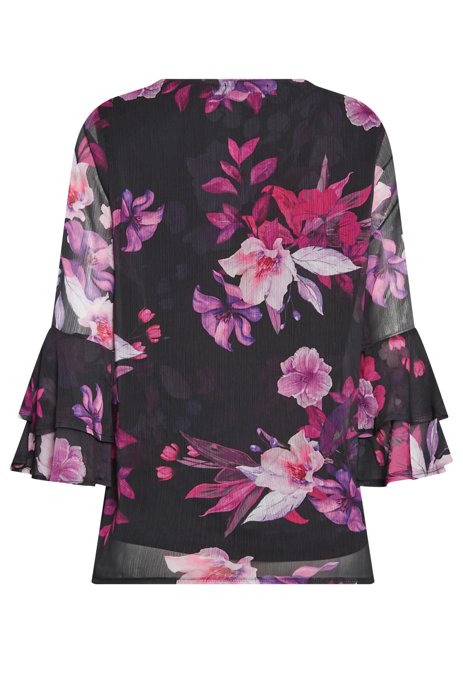 M&Co Black Floral Print Flute Sleeve Blouse 2 M&Co Black Floral Print Flute Sleeve Blouse - Image 2
