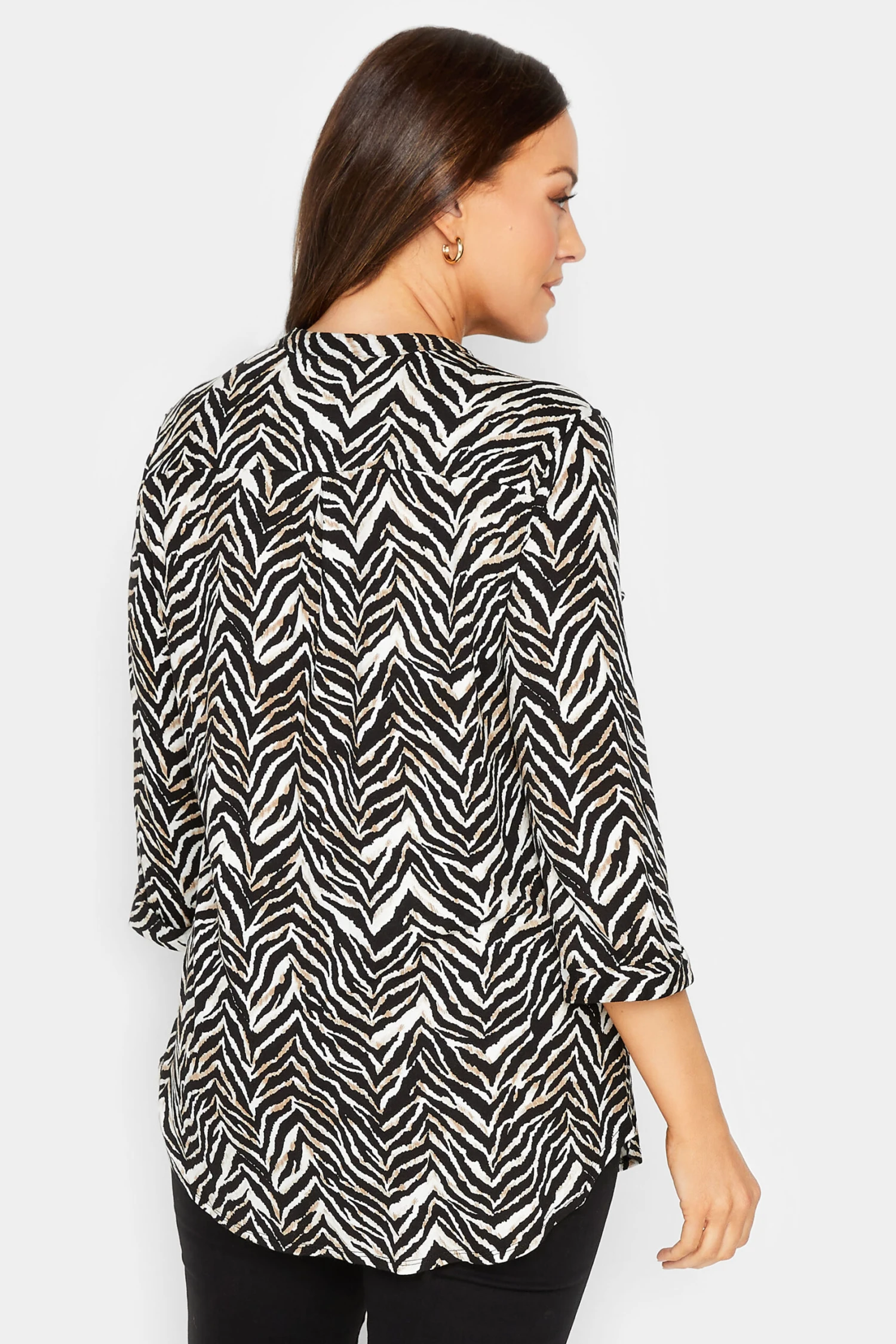 M&Co Black & Brown Animal Print Half Placket Jersey Shirt 3 M&Co Black & Brown Animal Print Half Placket Jersey Shirt - Image 3