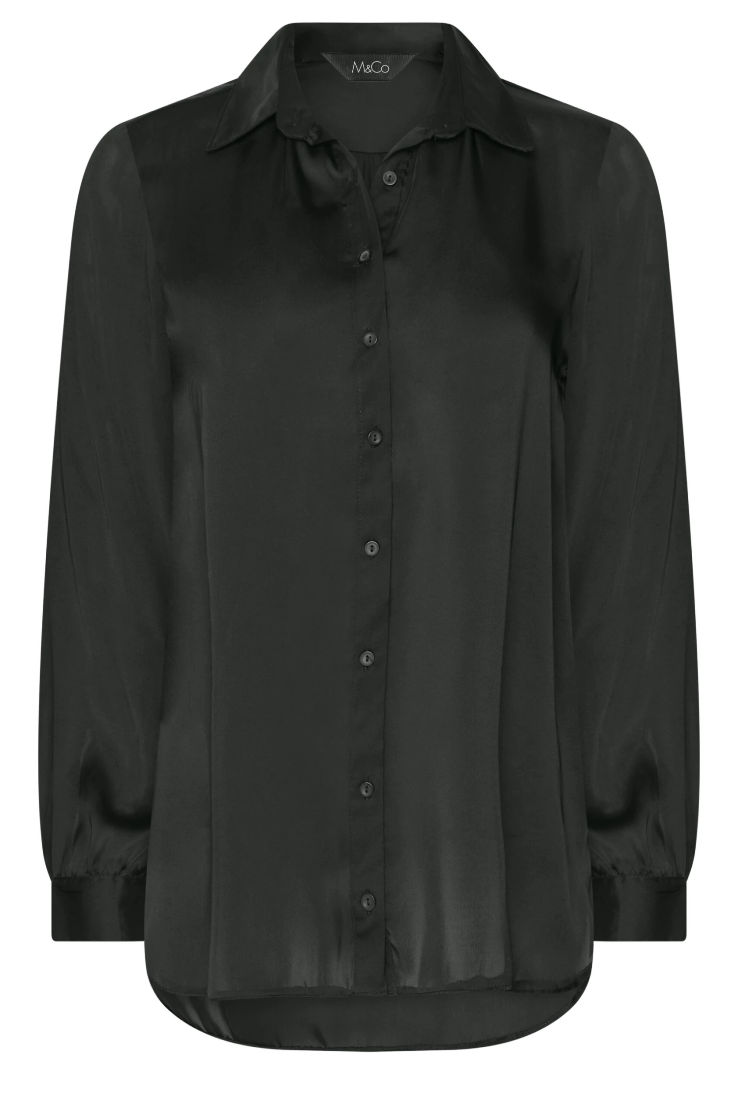 M&Co Black Satin Button Through Shirt 6 M&Co Black Satin Button Through Shirt - Image 6