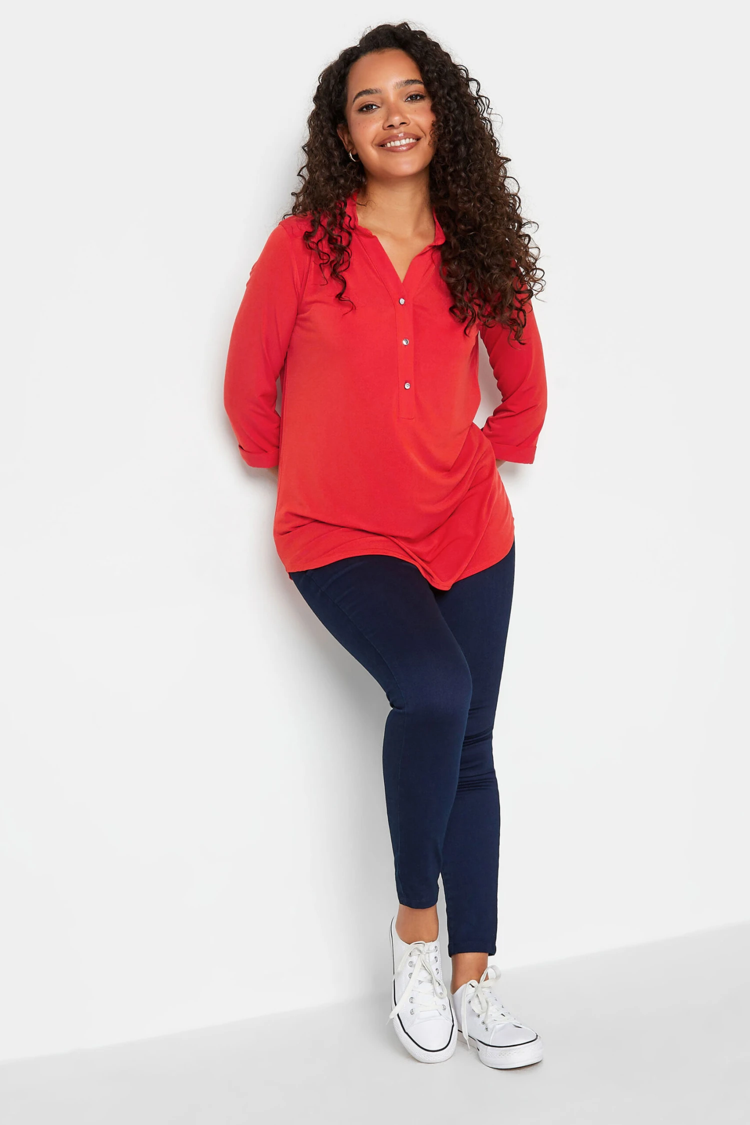 M&Co Red Half Placket Jersey Shirt 2 M&Co Red Half Placket Jersey Shirt - Image 2