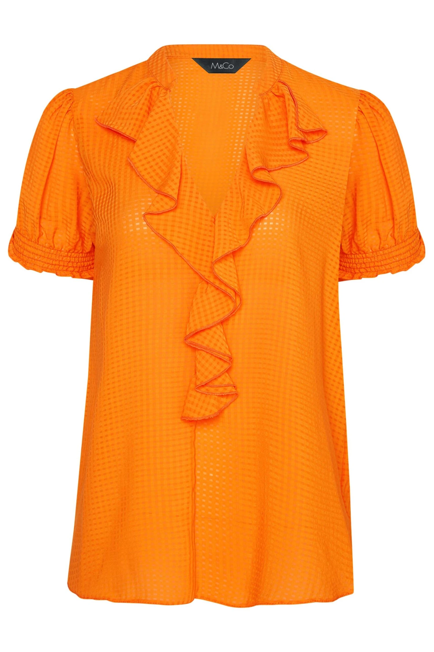 M&Co Orange Gingham Frill Front Blouse 6 M&Co Orange Gingham Frill Front Blouse - Image 6