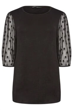 M&Co Black Spot Mesh Sleeve Top