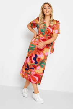 M&Co Orange Floral Print Wrap Dress