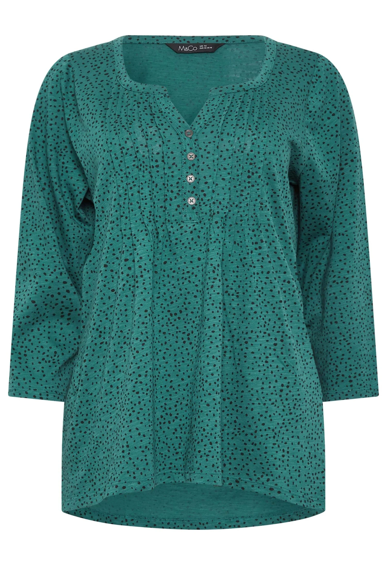 M&Co Green Spot Print Cotton Henley Top 6 M&Co Green Spot Print Cotton Henley Top - Image 6