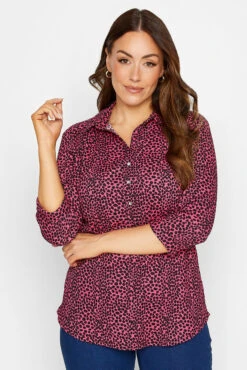 M&Co Pink Spot Print Half Placket Jersey Shirt