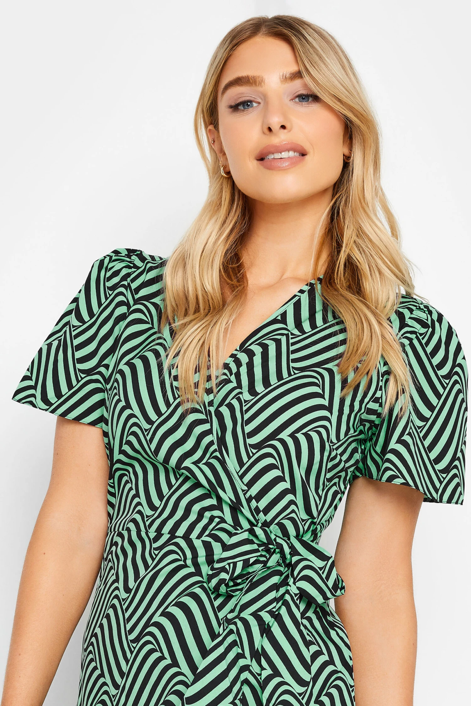 M&Co Green Abstract Stripe Wrap Dress 4 M&Co Green Abstract Stripe Wrap Dress - Image 4