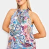 M&Co Blue Paisley Print Halter Neck Blouse