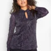 M&Co Purple Shimmer Keyhole Blouse