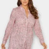 M&Co Pink Ditsy Print Tie Waist Tunic Shirt