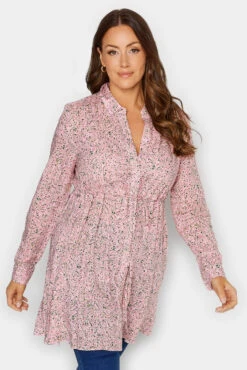 M&Co Pink Ditsy Print Tie Waist Tunic Shirt
