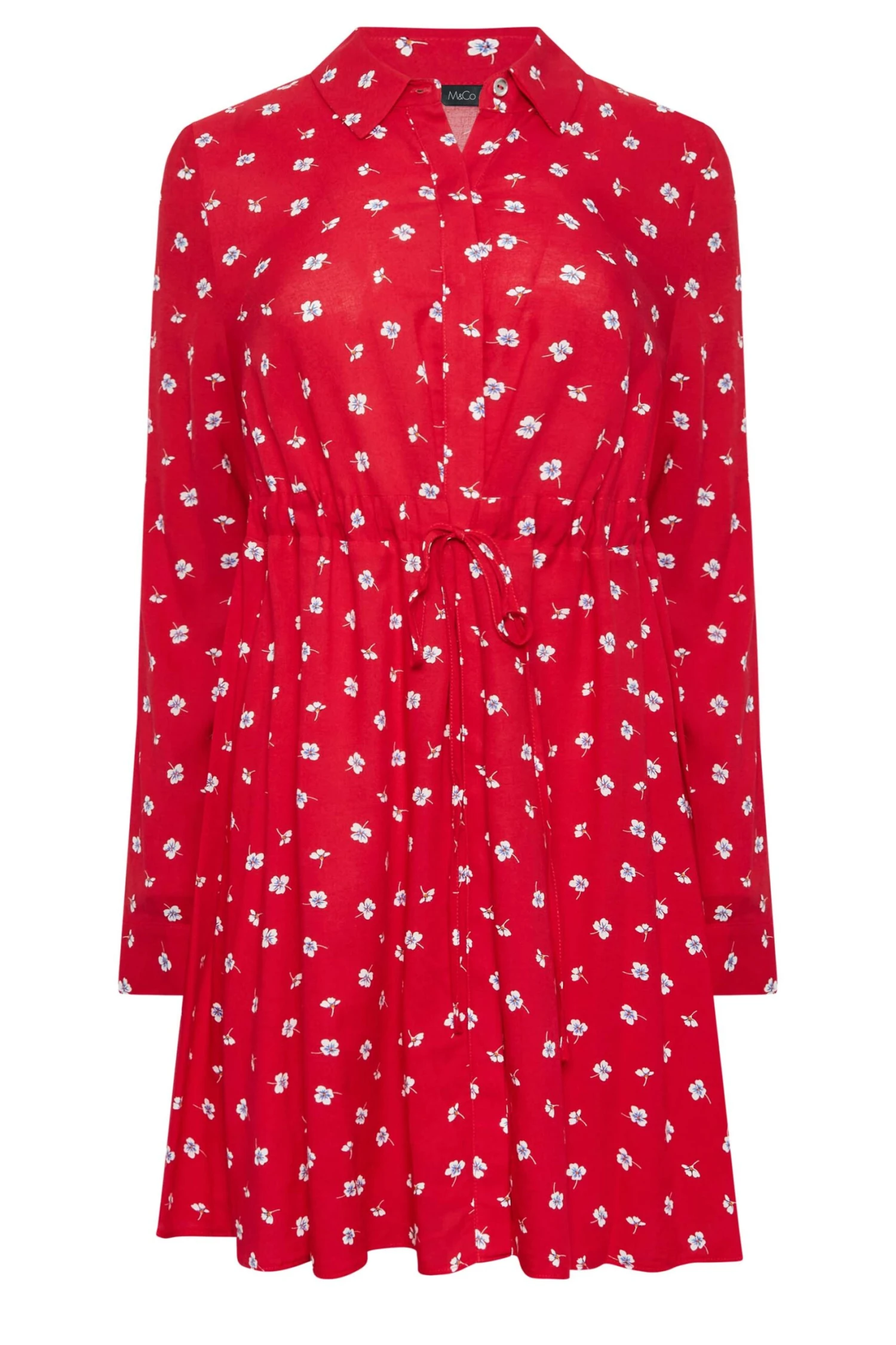 M&Co Red Floral Print Tie Waist Tunic Shirt 6 M&Co Red Floral Print Tie Waist Tunic Shirt - Image 6