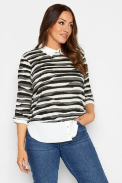 M&Co Black & White Stripe 2 In 1 Jumper