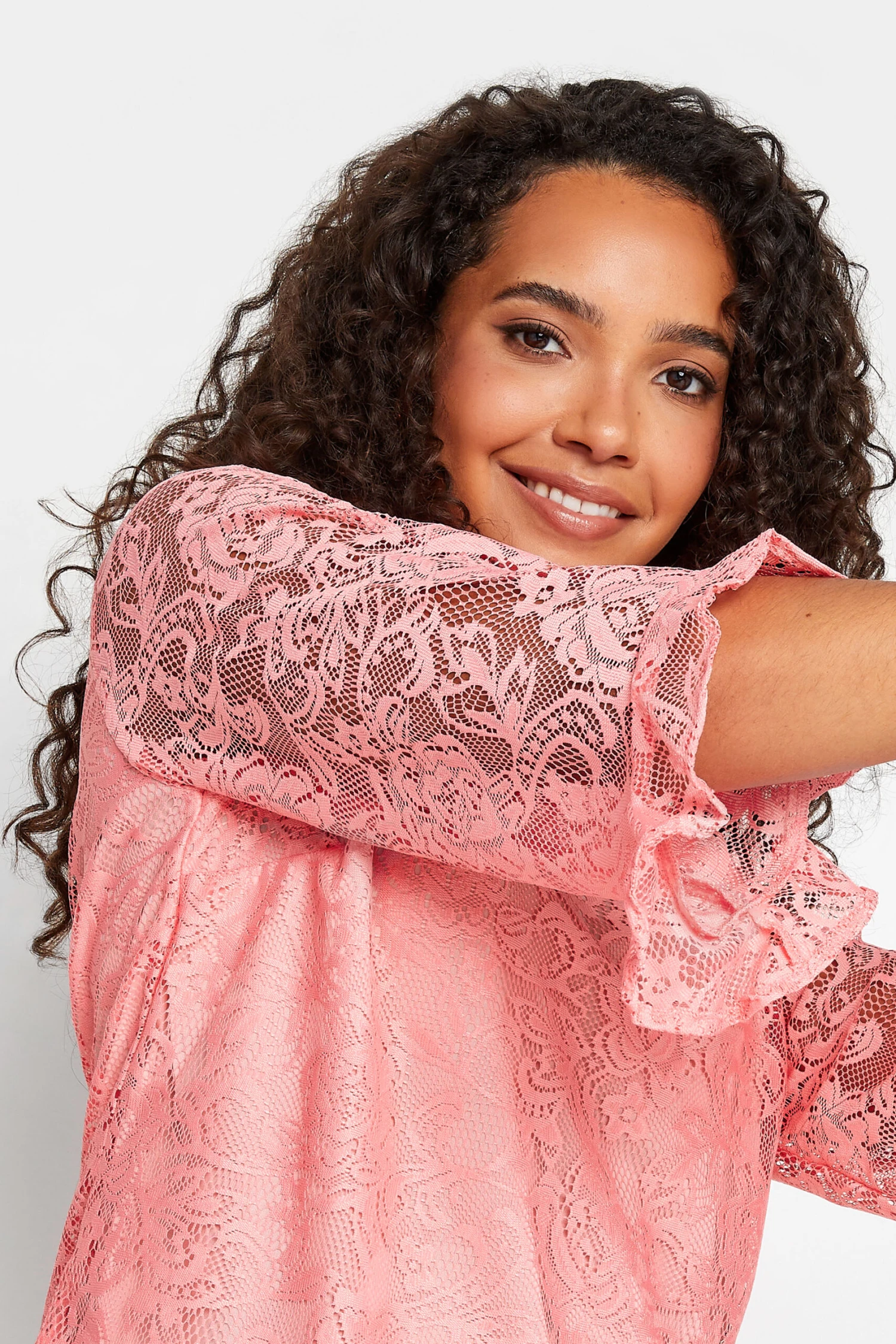 M&Co Light Pink Floral Lace Long Sleeve Blouse 4 M&Co Light Pink Floral Lace Long Sleeve Blouse - Image 4