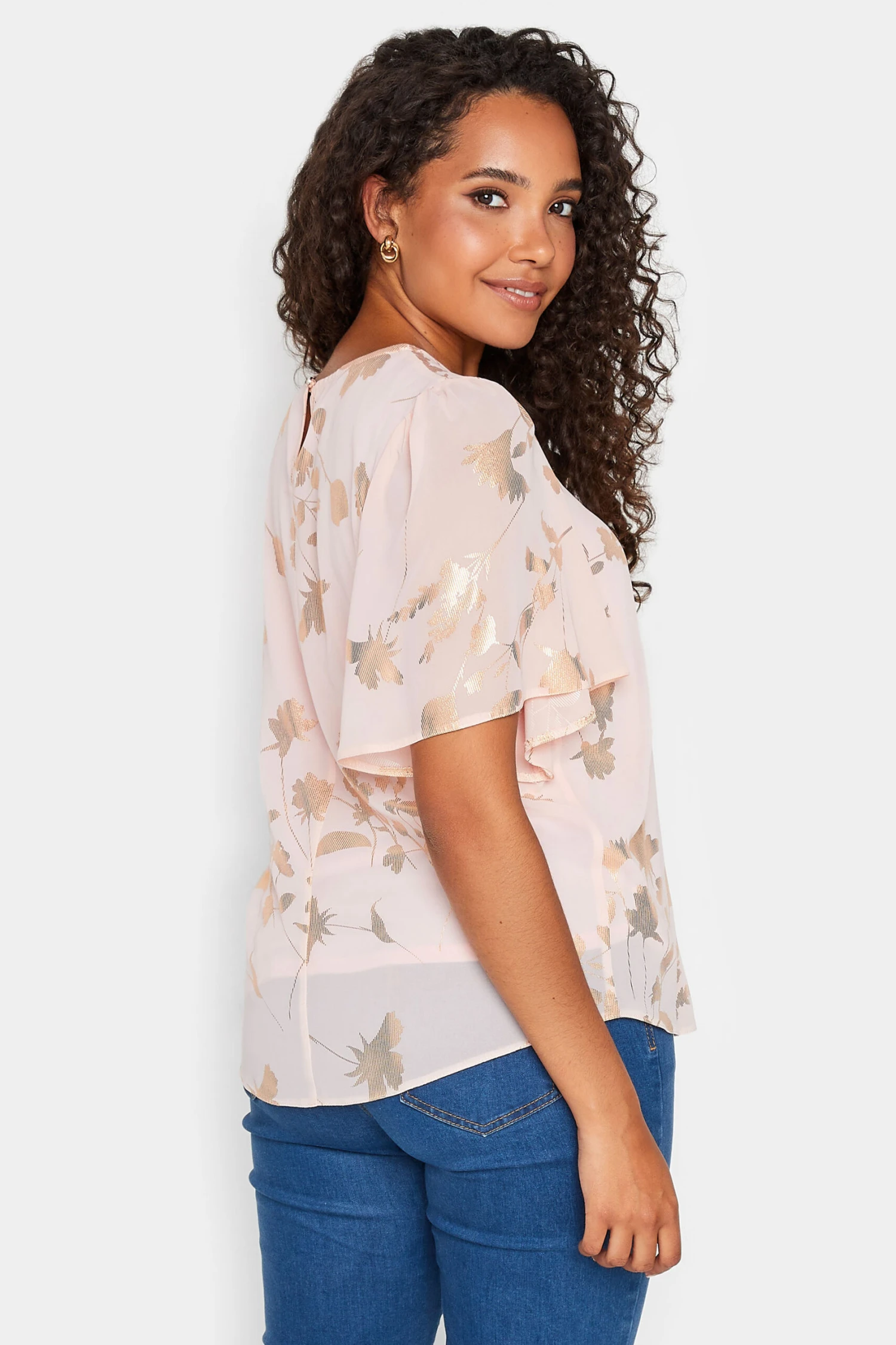 M&Co Light Pink Floral Shimmer Blouse 4 M&Co Light Pink Floral Shimmer Blouse - Image 4