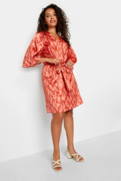 M&Co Orange Zig Zag Print Tie Front Midi Dress