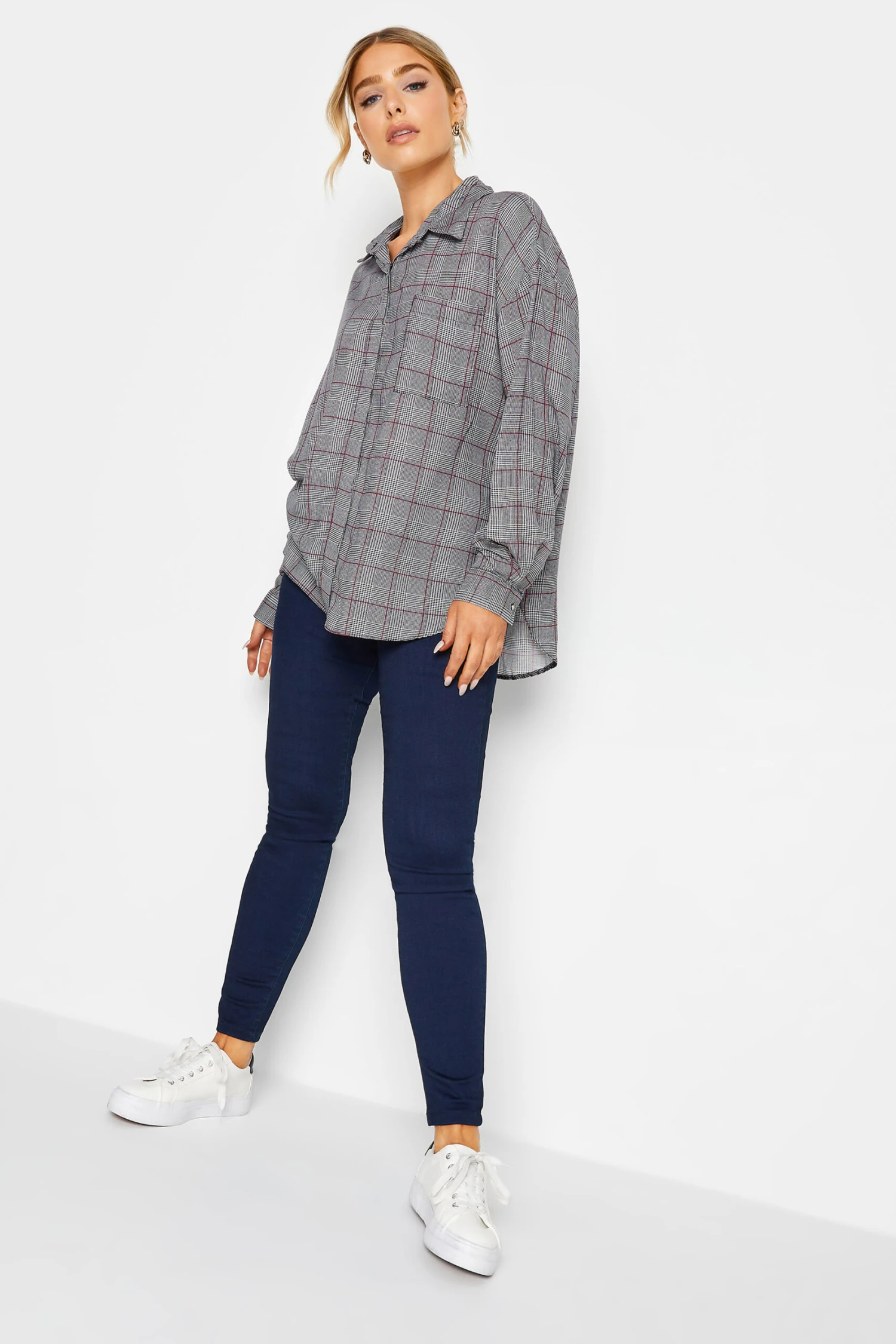 M&Co Grey Check Half Placket Shirt 2 M&Co Grey Check Half Placket Shirt - Image 2