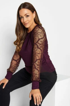 M&Co Burgundy Red Lace Long Sleeve Top