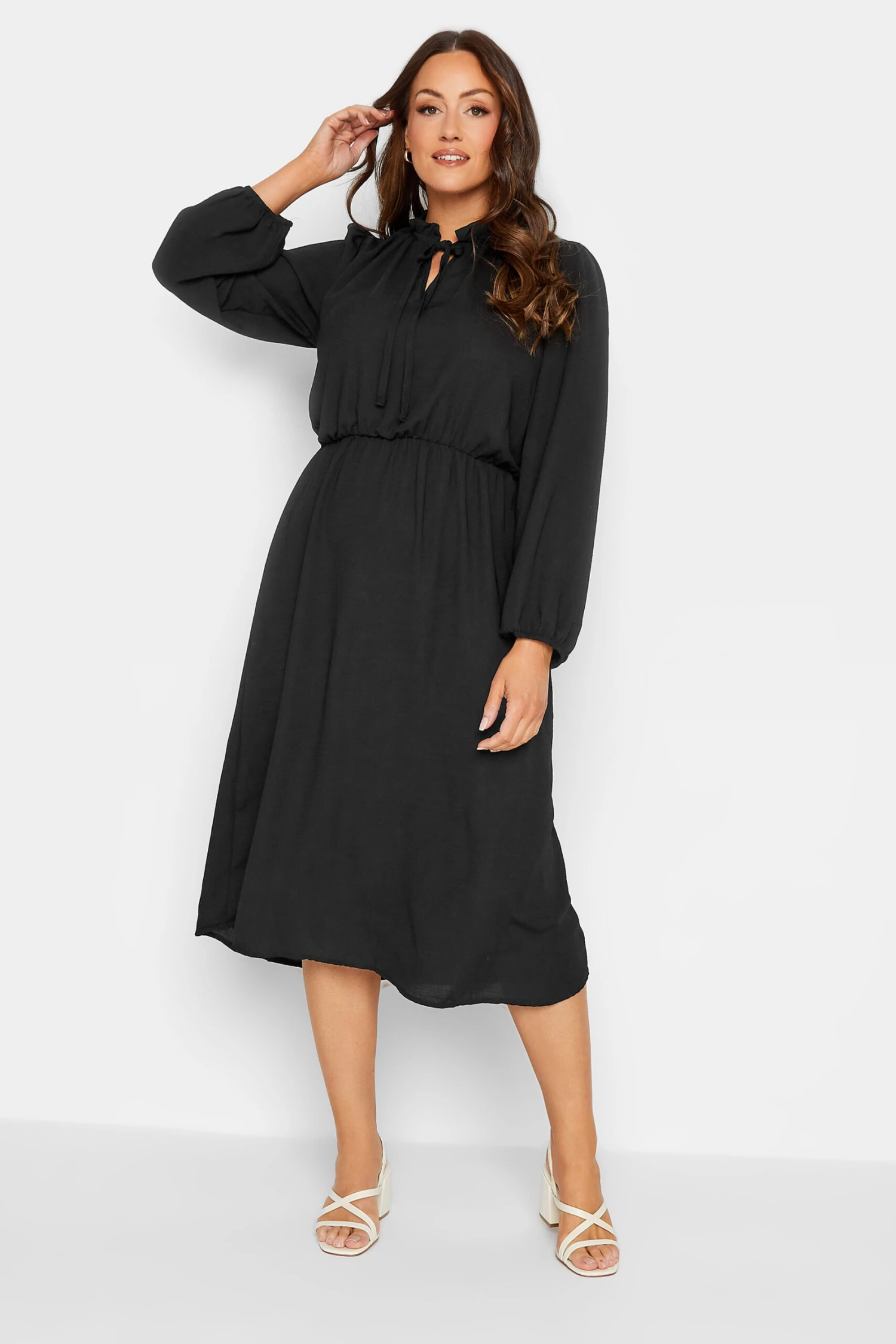 M&Co Black Tie Neck Elasticated Waist Dress 1 M&Co Black Tie Neck Elasticated Waist Dress