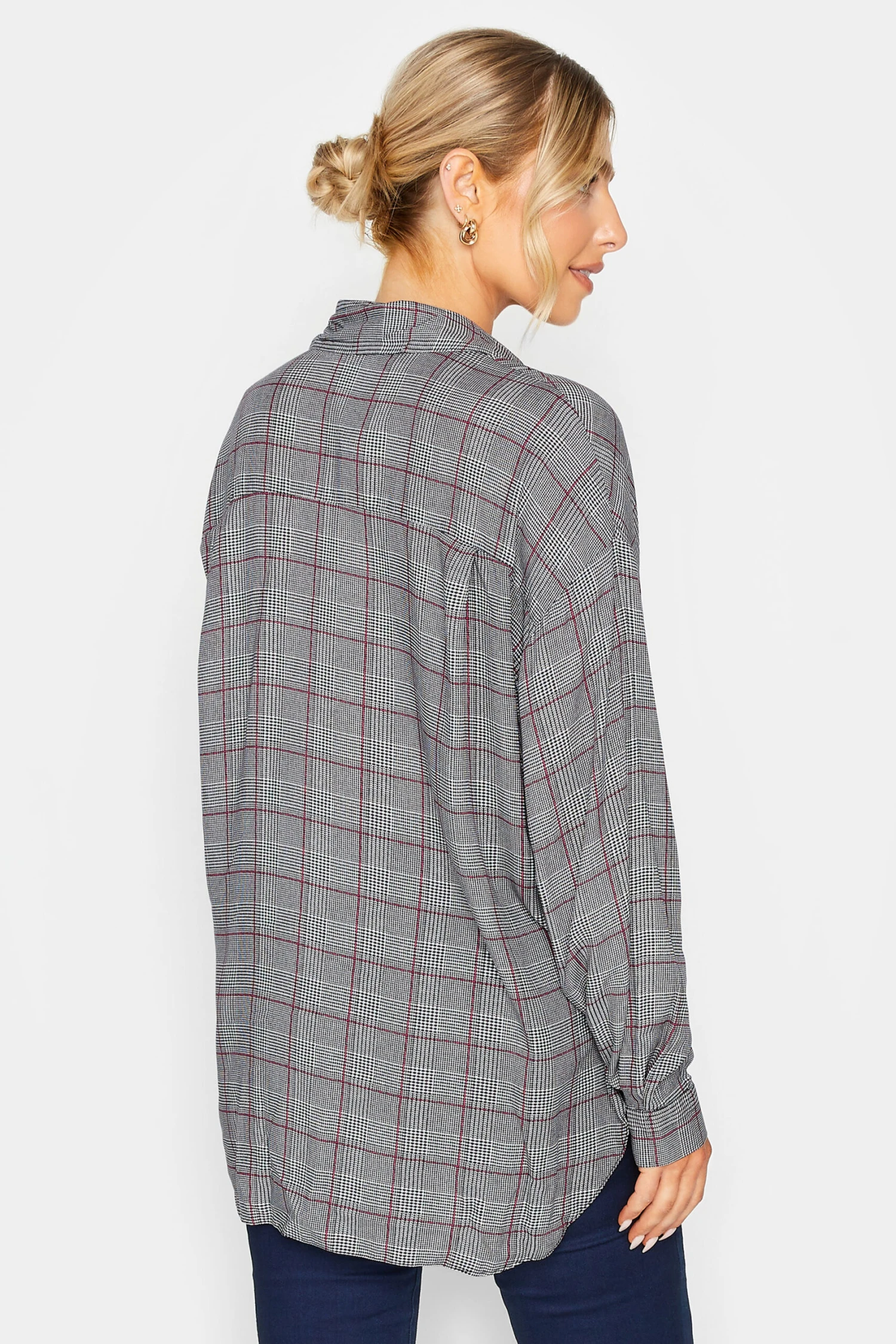 M&Co Grey Check Half Placket Shirt 3 M&Co Grey Check Half Placket Shirt - Image 3