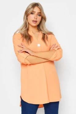 M&Co Orange Statement Button Tab Sleeve Shirt