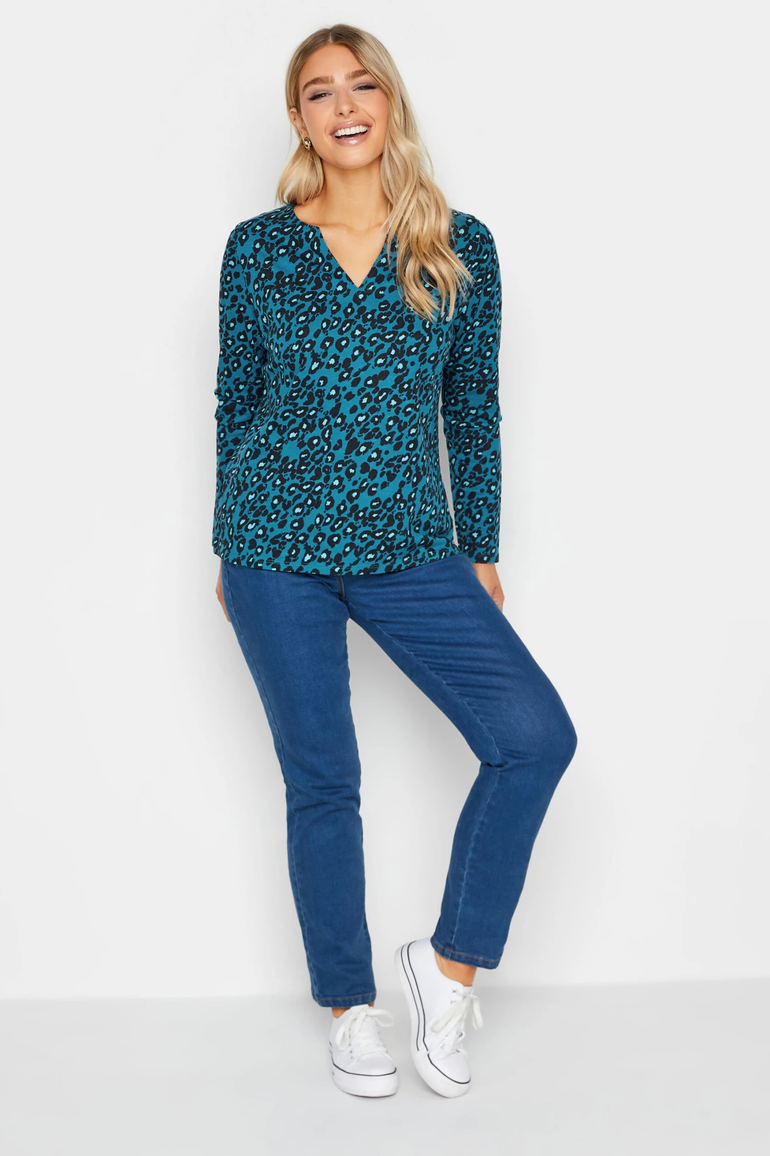 M&Co Blue Animal Print Notch Neck Cotton T-Shirt 2 M&Co Blue Animal Print Notch Neck Cotton T-Shirt - Image 2