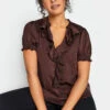 M&Co Brown Frill Satin Blouse