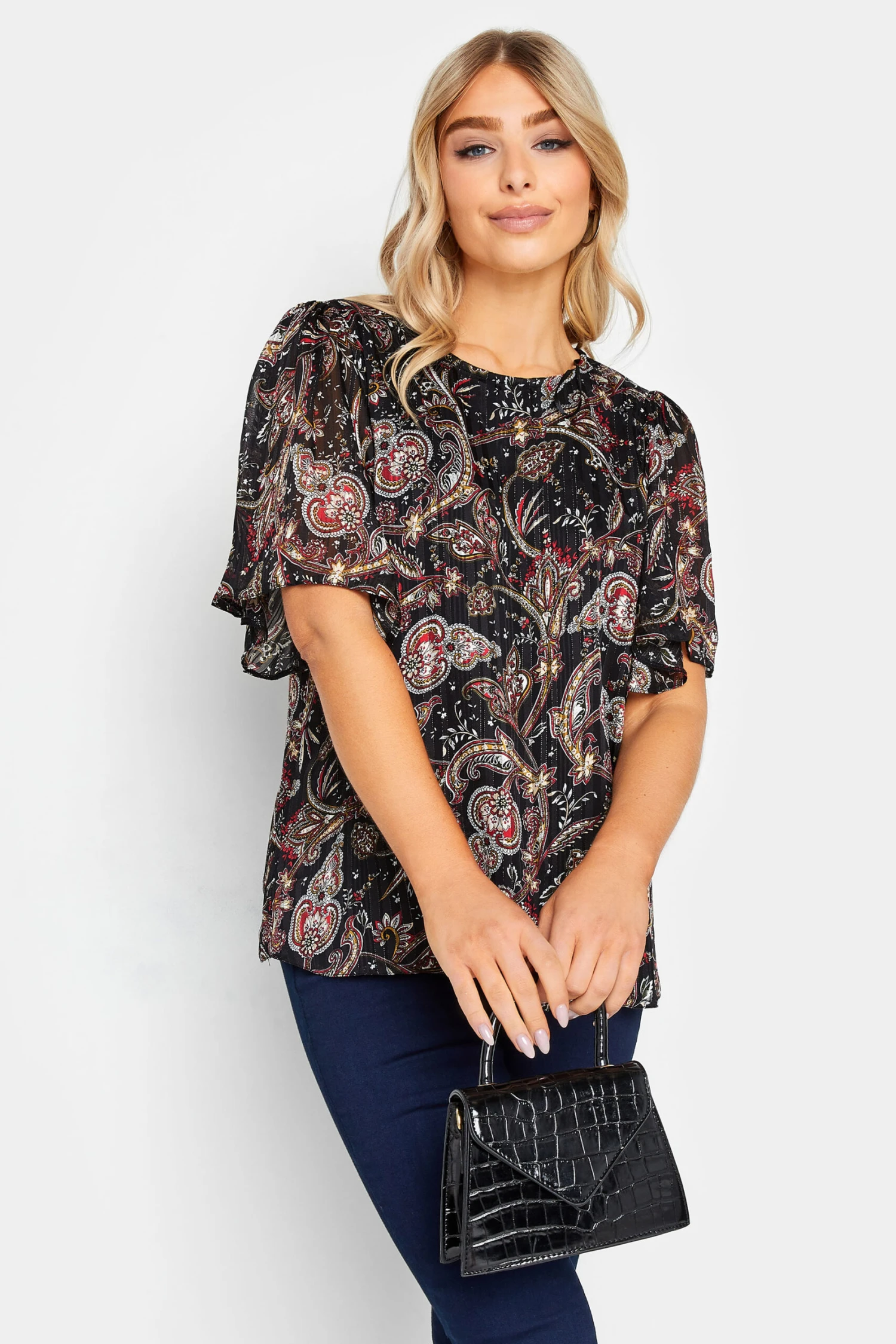 M&Co Black Paisley Print Angel Sleeve Blouse 1 M&Co Black Paisley Print Angel Sleeve Blouse