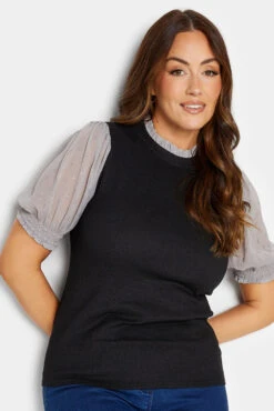 M&Co Black & Grey Contrast Sleeve Blouse
