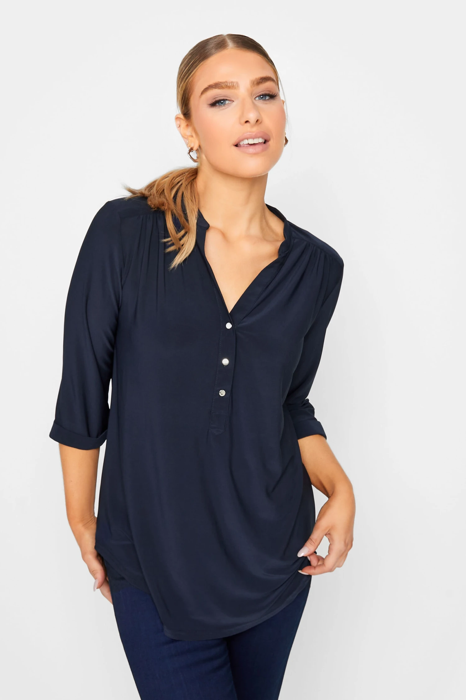 M&Co Navy Blue Half Placket Shirt 1 M&Co Navy Blue Half Placket Shirt