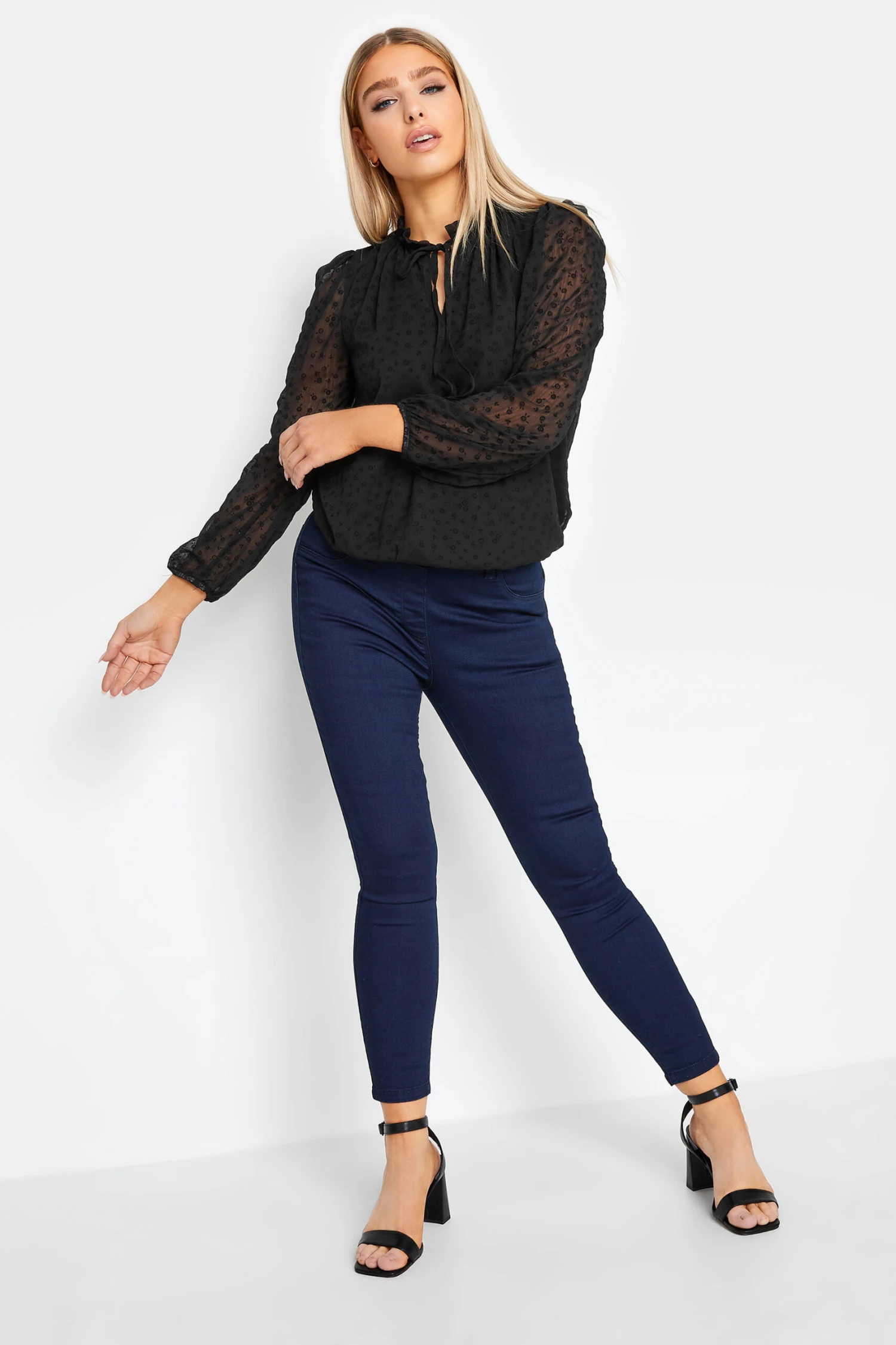 M&Co Black Dobby Tie Neck Blouse 2 M&Co Black Dobby Tie Neck Blouse - Image 2