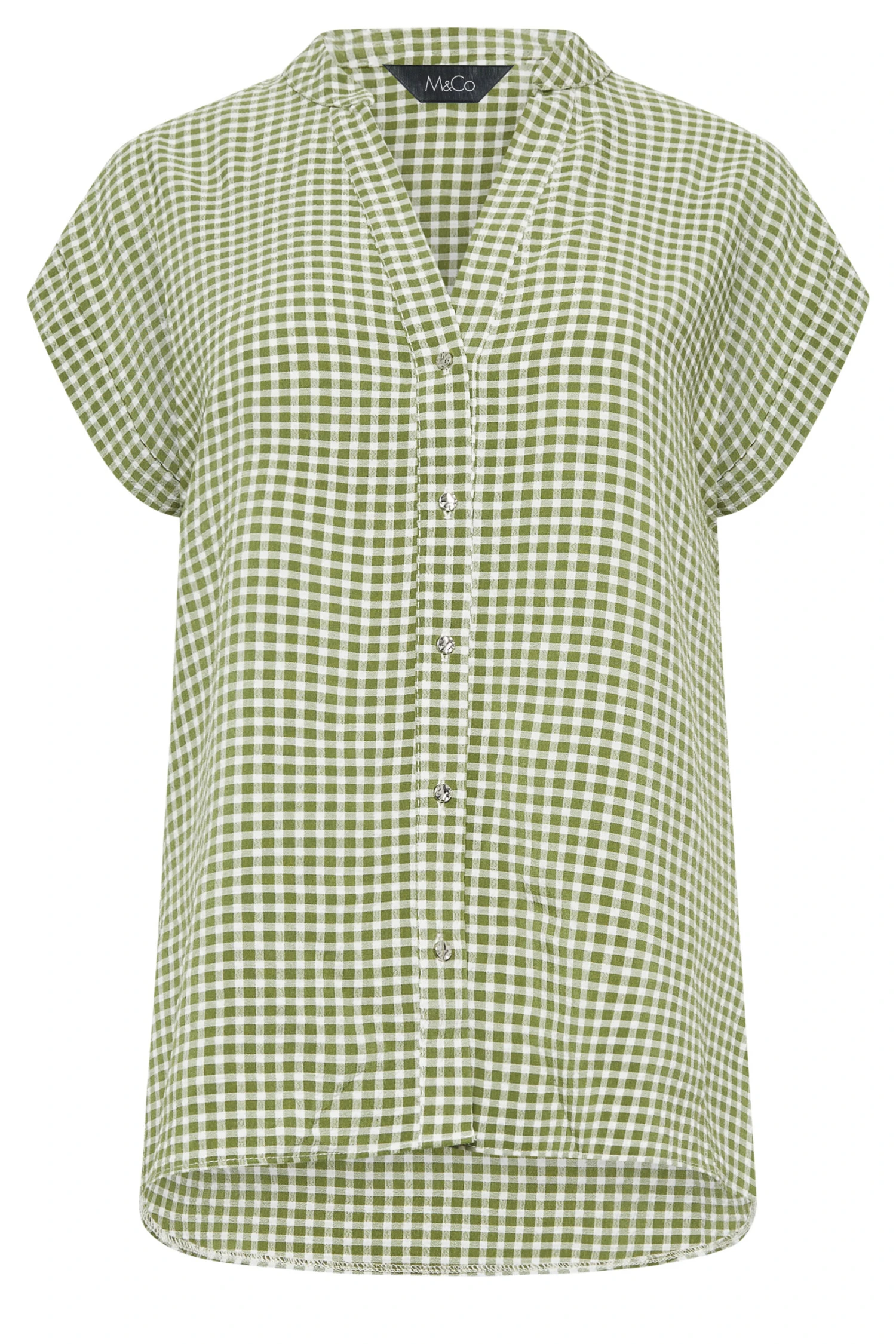 M&Co Khaki Green Gingham Short Sleeve Shirt 6 M&Co Khaki Green Gingham Short Sleeve Shirt - Image 6