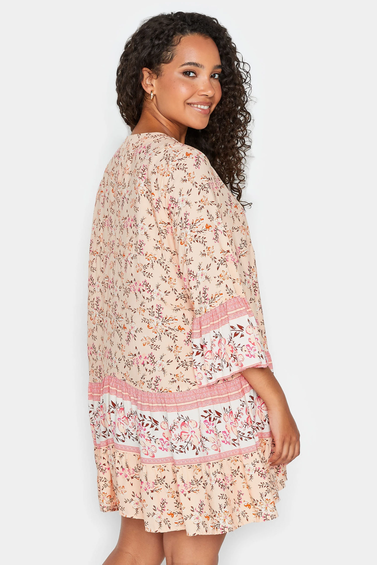 M&Co Orange Floral Print Tiered Swing Dress 4 M&Co Orange Floral Print Tiered Swing Dress - Image 4