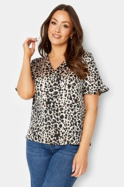 M&Co Natural Leopard Frill Sleeve Blouse