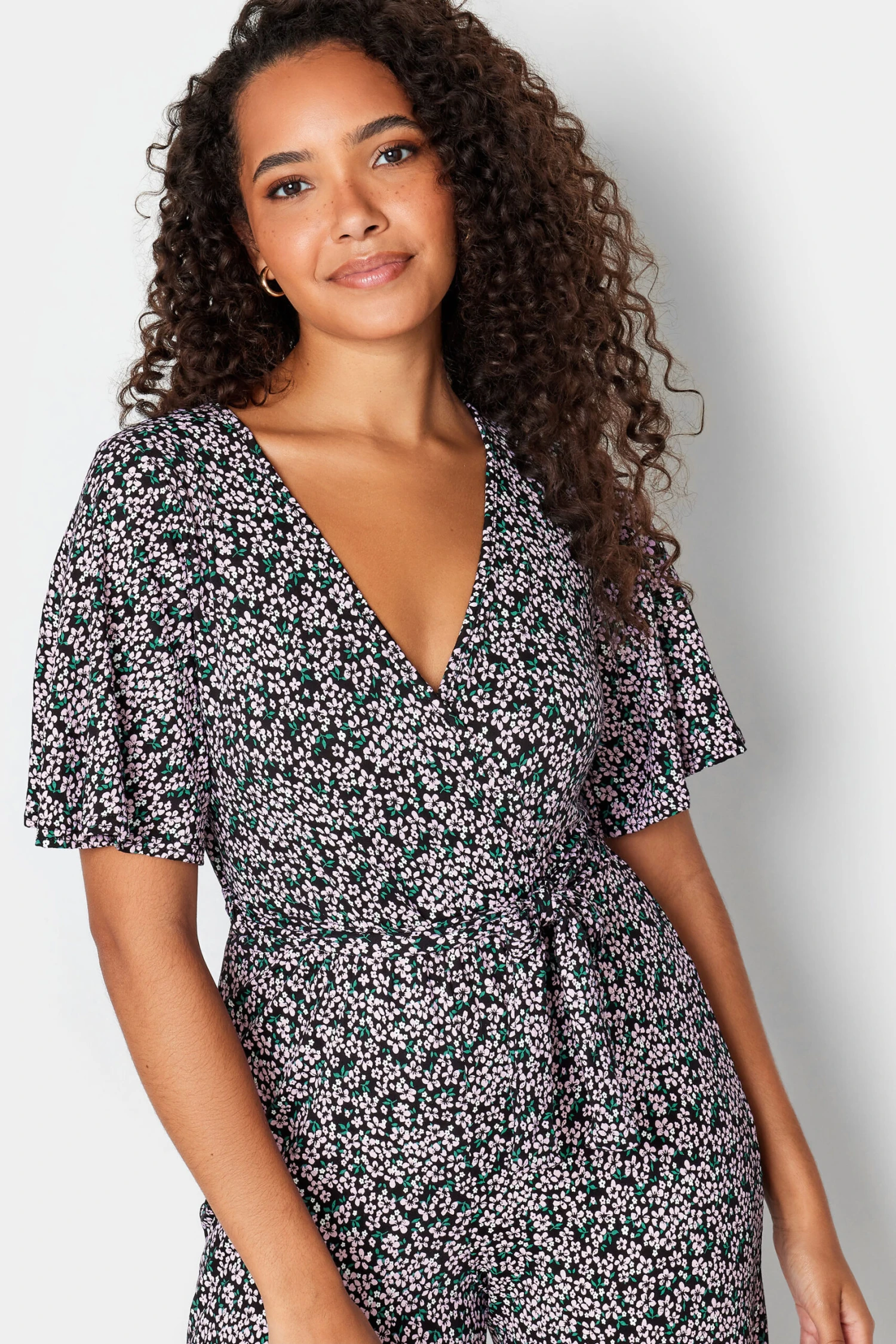 M&Co Black Ditsy Print Wrap Wide Leg Jumpsuit 4 M&Co Black Ditsy Print Wrap Wide Leg Jumpsuit - Image 4