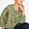 M&Co Green Snake Print Tie Neck Blouse