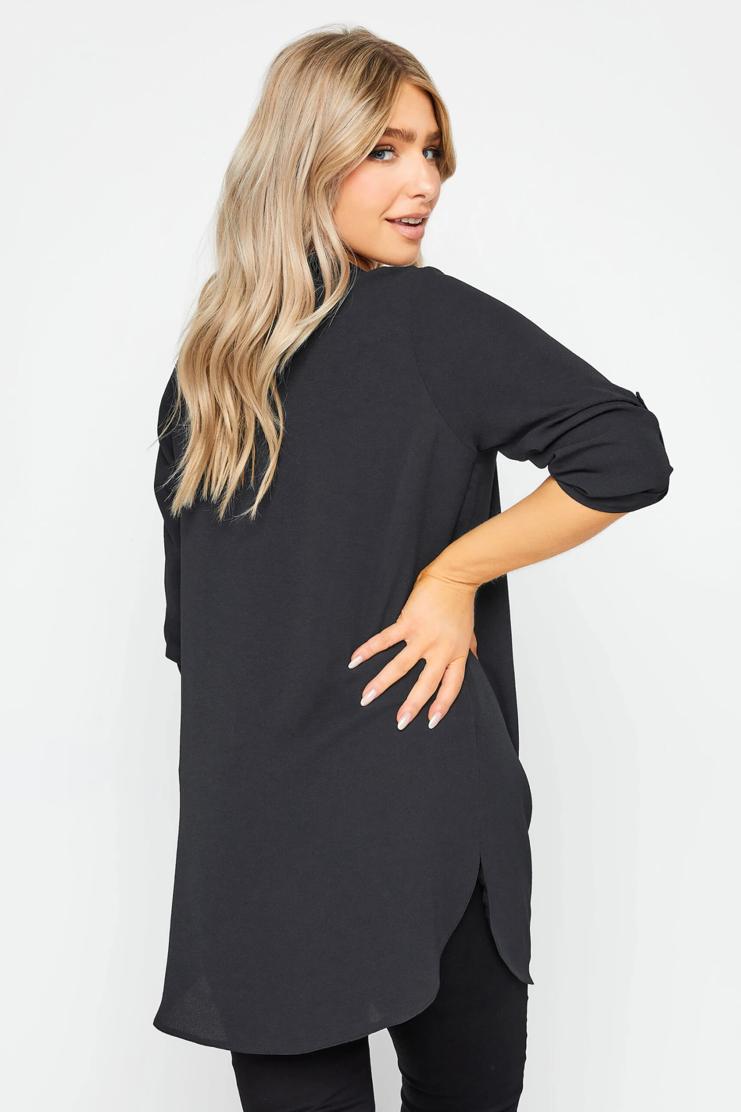 M&Co Black Statement Button Tab Sleeve Shirt 3 M&Co Black Statement Button Tab Sleeve Shirt - Image 3