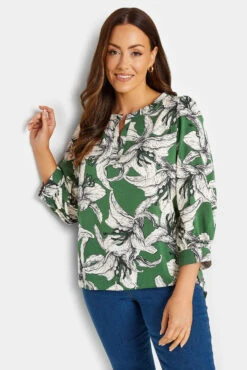 M&Co Green Floral Print 3/4 Sleeve Blouse