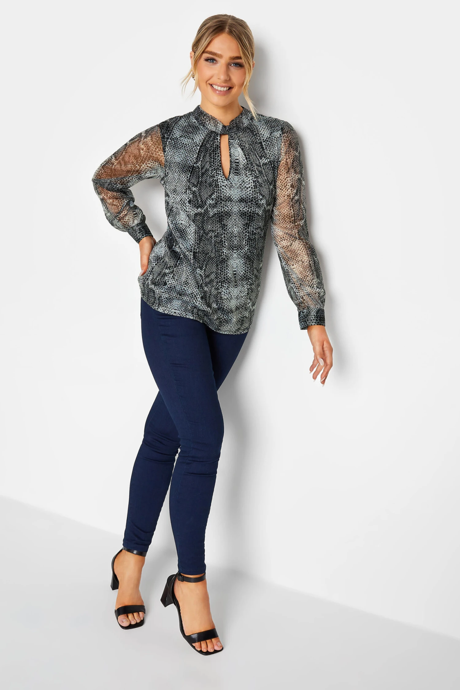 M&Co Charcoal Grey Snake Print Keyhole Blouse 2 M&Co Charcoal Grey Snake Print Keyhole Blouse - Image 2