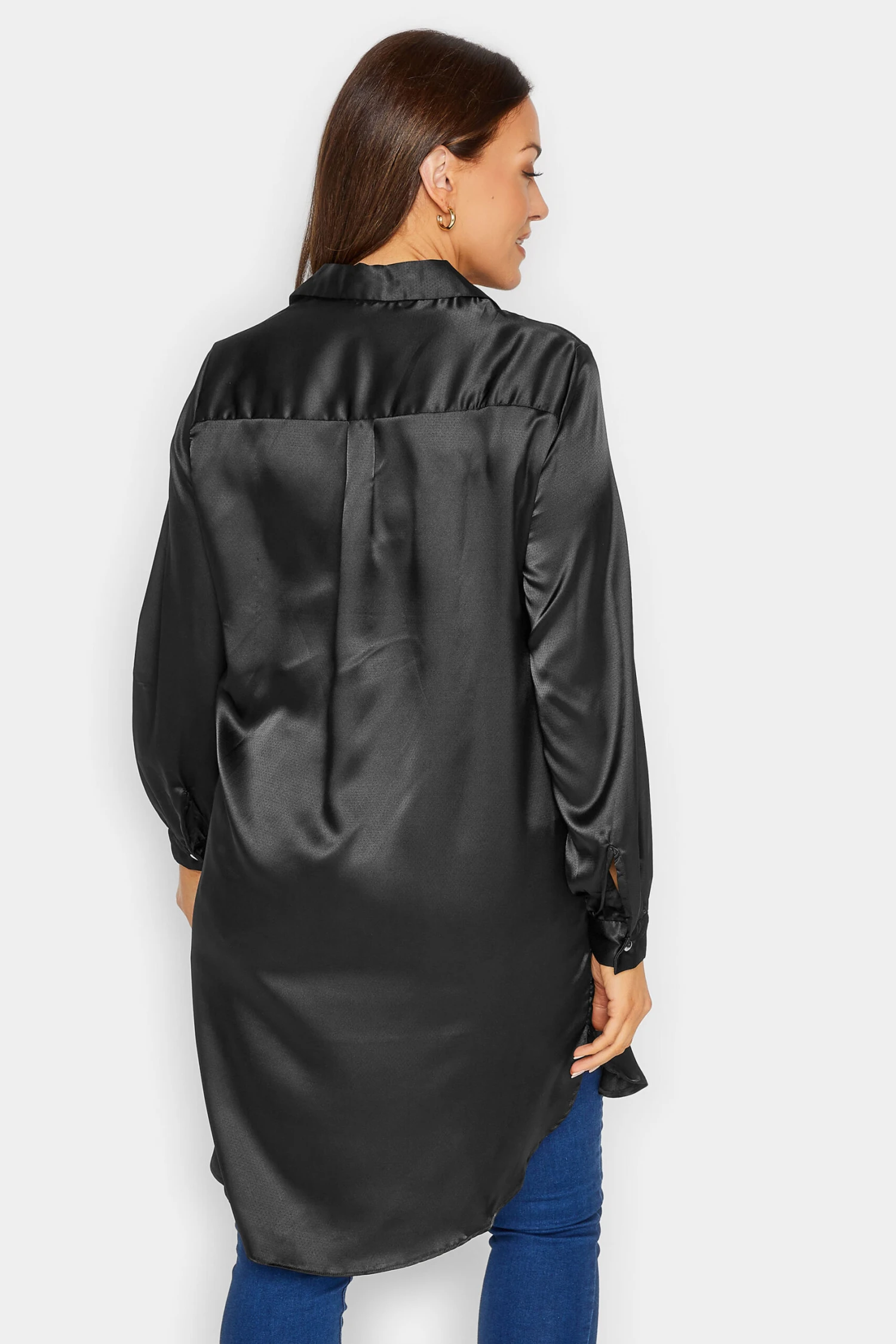 M&Co Black Satin Dipped Hem Shirt 3 M&Co Black Satin Dipped Hem Shirt - Image 3