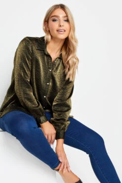 M&Co Khaki Green Shimmer Foil Shirt