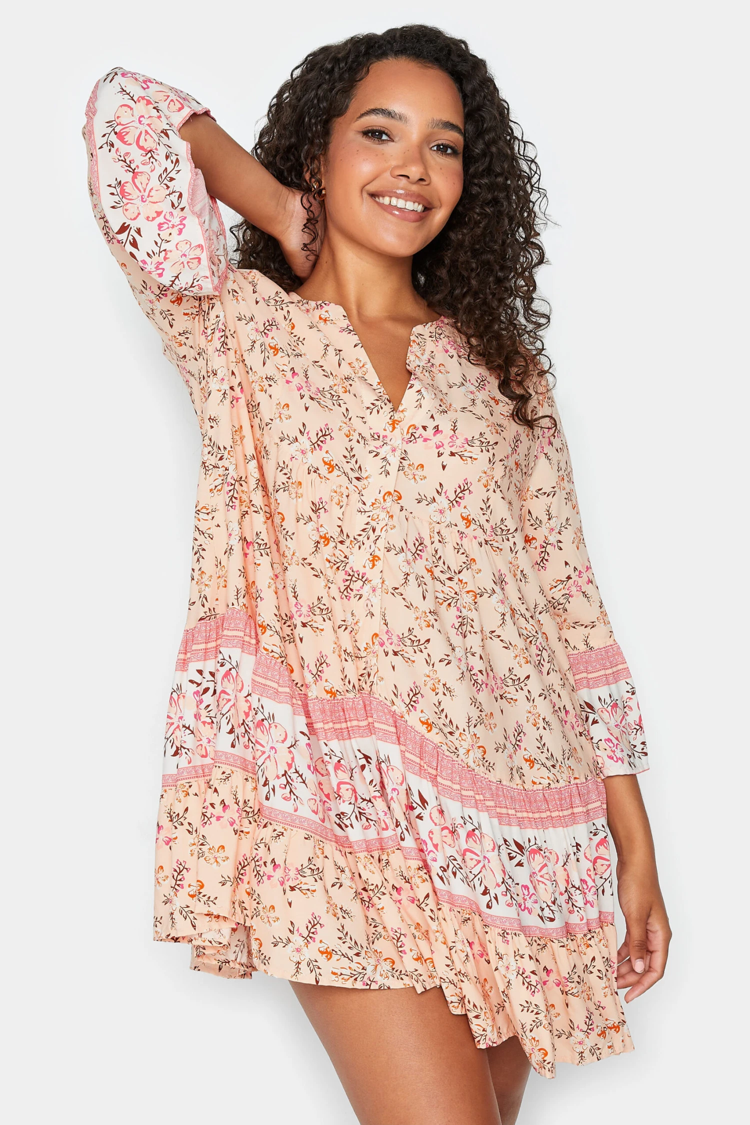 M&Co Orange Floral Print Tiered Swing Dress 2 M&Co Orange Floral Print Tiered Swing Dress - Image 2